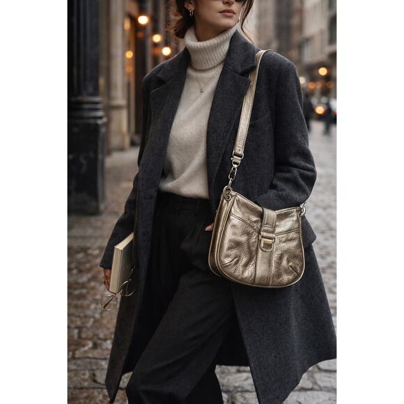 Michael Kors Metallic Gold Shoulder Bag | Y2K Convertible Crossbody Satchel EUC - Picture 2 of 16